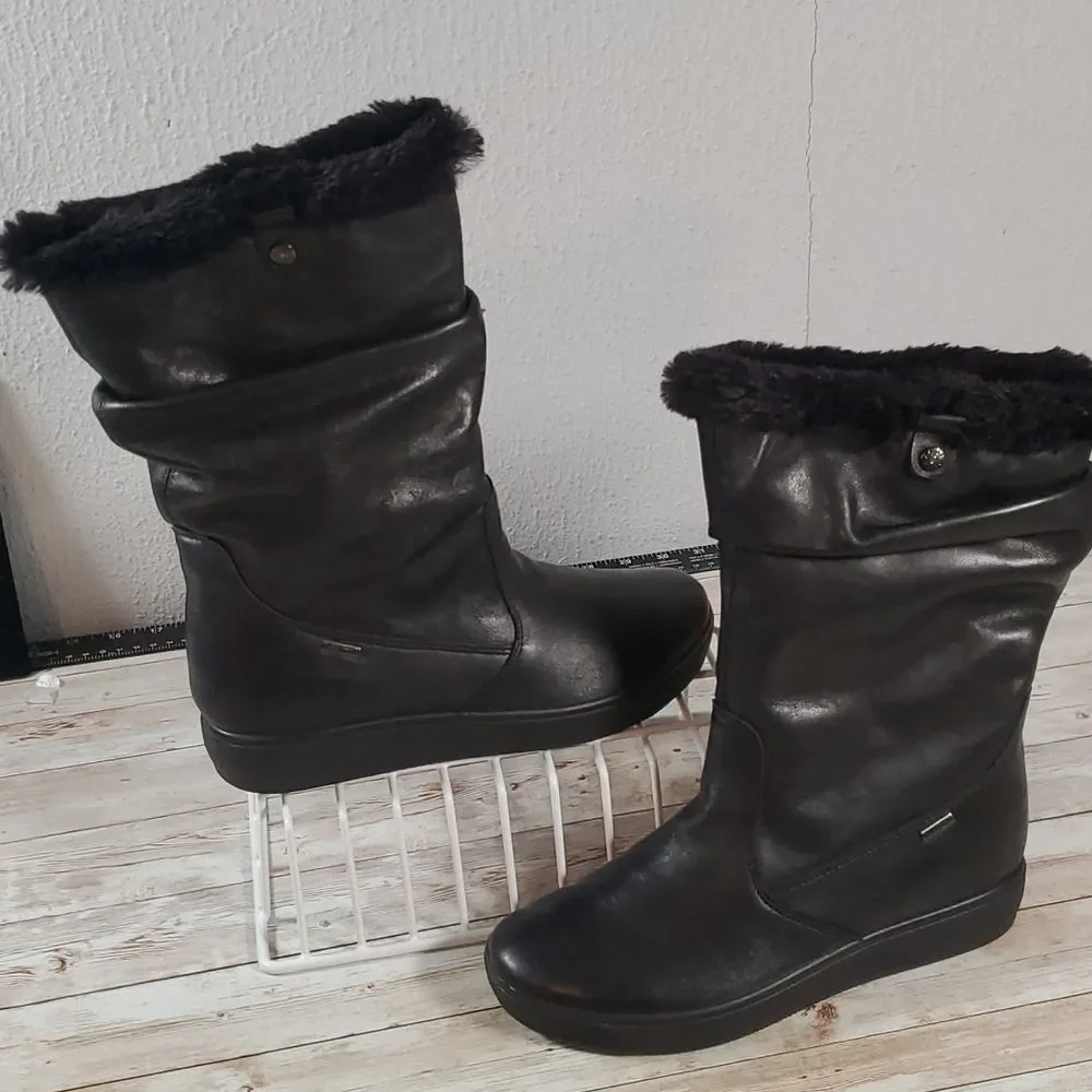 NEW IMAC-TEX Italian Winter Leather Fur‎ Lined Slouchy Boots Size 38 or 7